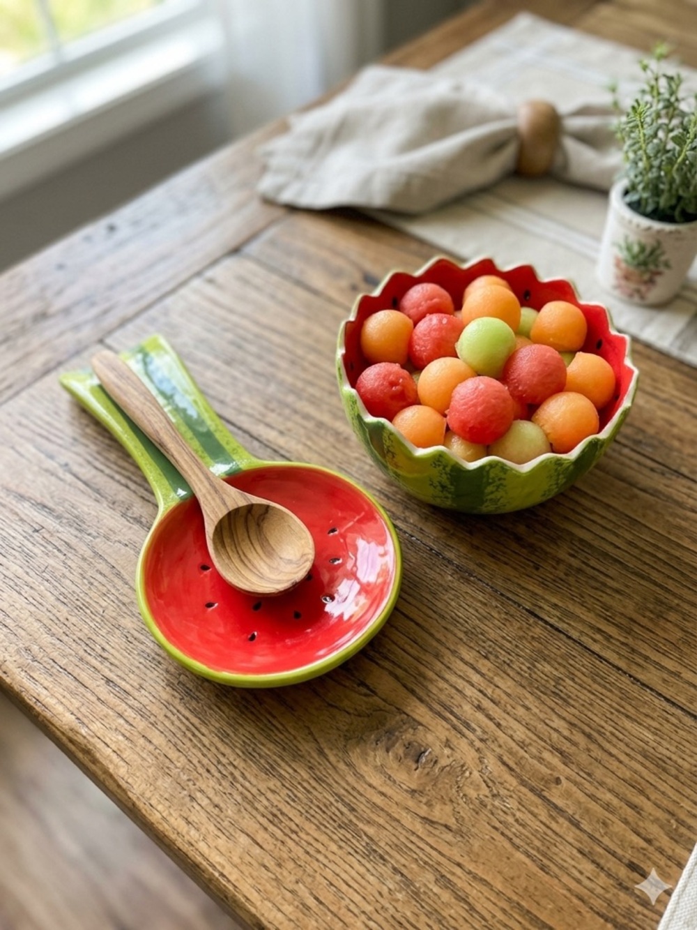 Watermelon Ceramic Spoon Rest and Dip Bowl Set - Picture 4 of 8
